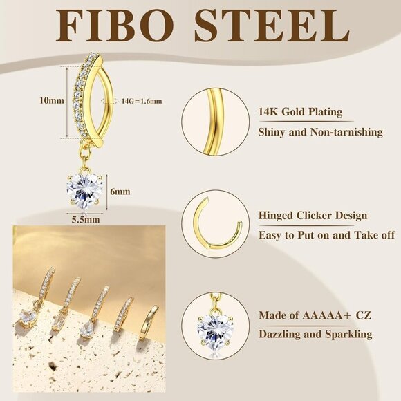 Elegant 14K Gold Plated Dangle Belly Button Ring with Pink Heart CZ - 14G - Picture 5 of 7